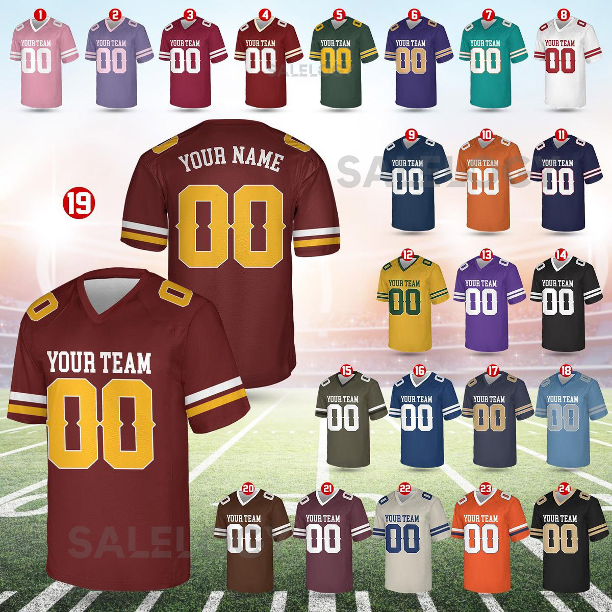Personalized Football Team Custom Team Name And Number Football Jersey V-neck Short Sleeve Jersey Shirt Football Jerseys_4