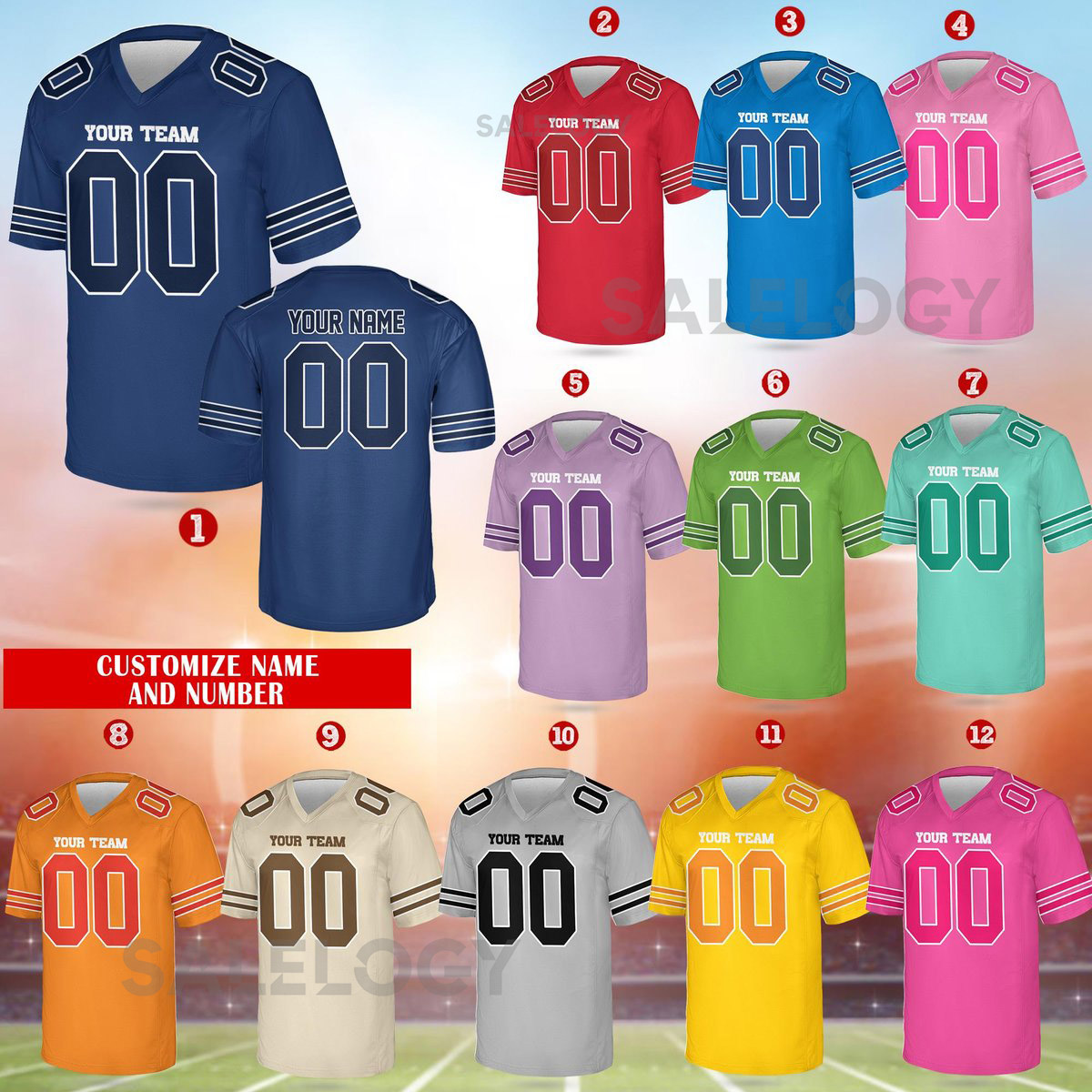 Personalized Football Team Custom Team Name And Number Football Jersey V-neck Short Sleeve Jersey Shirt Football Jerseys_5
