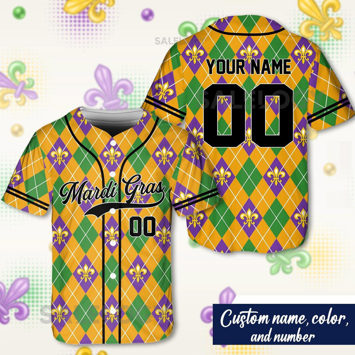 Personalized Mardi Gras Baseball Jersey Custom Name And Number Baseball Jersey Mardi Gras Carnival Jersey Gift For Family Matching_209