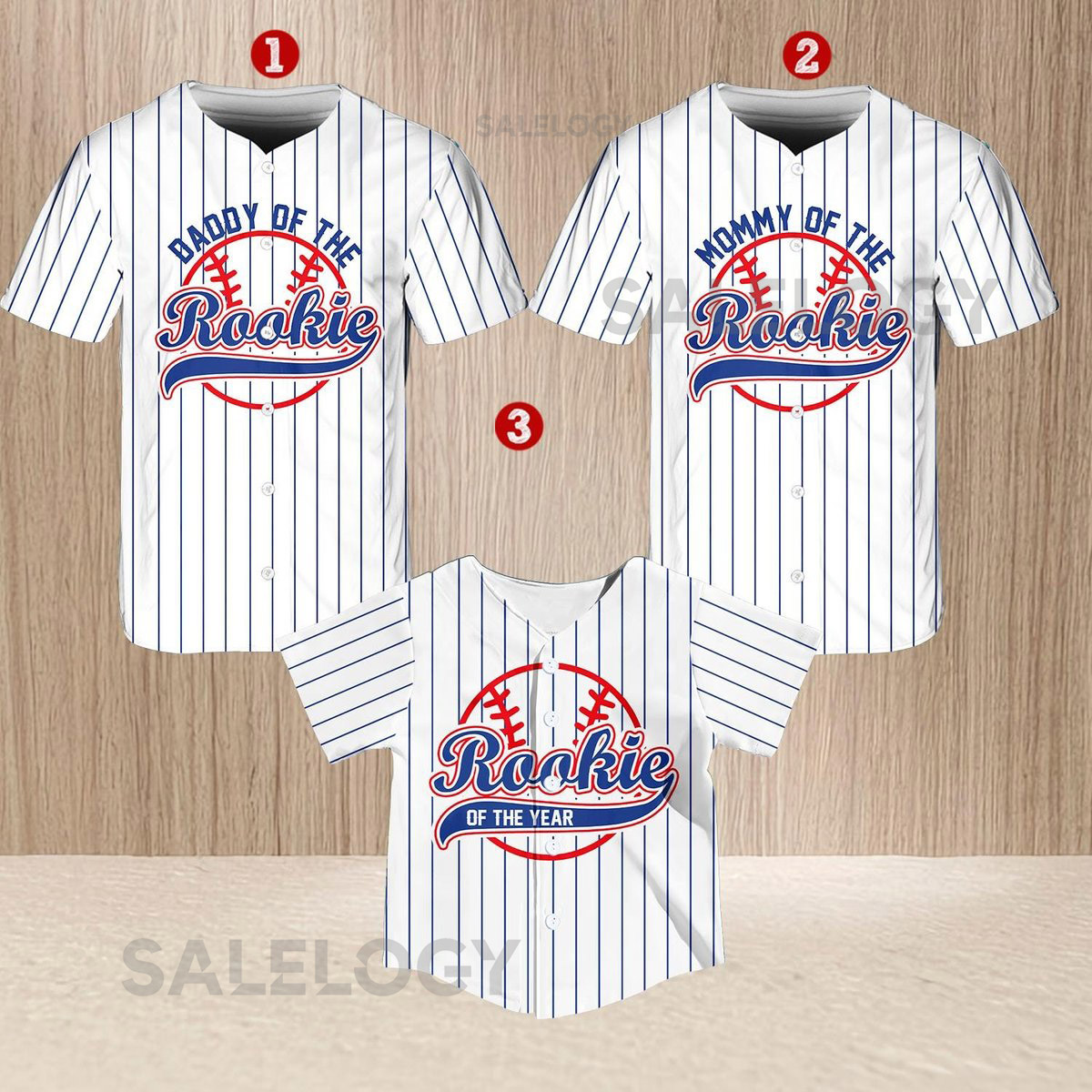Personalized Mommy Daddy Of the Rookie Baseball Jersey Custom Name Number Shirt Pinstripe Rookie Of The Year Jersey Family Matching Outfit_253
