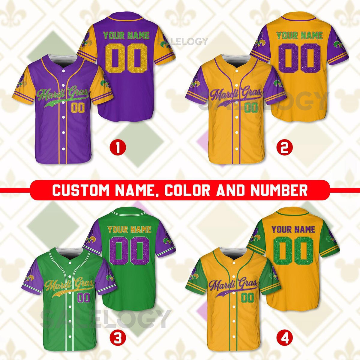 Personalized Mardi Gras Baseball Jersey Custom Name And Number Baseball Jersey Mardi Gras Carnival Jersey Gift For Family Matching_211