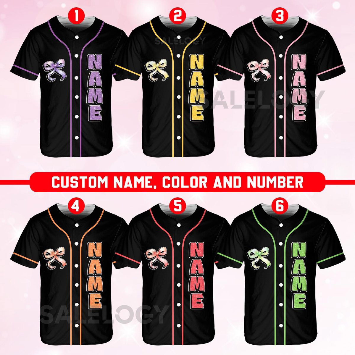 Personalized Team Name Number Bow Ribbon Baseball Jersey Custom Cheer Baseball Jersey Glitter Jersey Printed Glitter Not Glitter Fabric_679