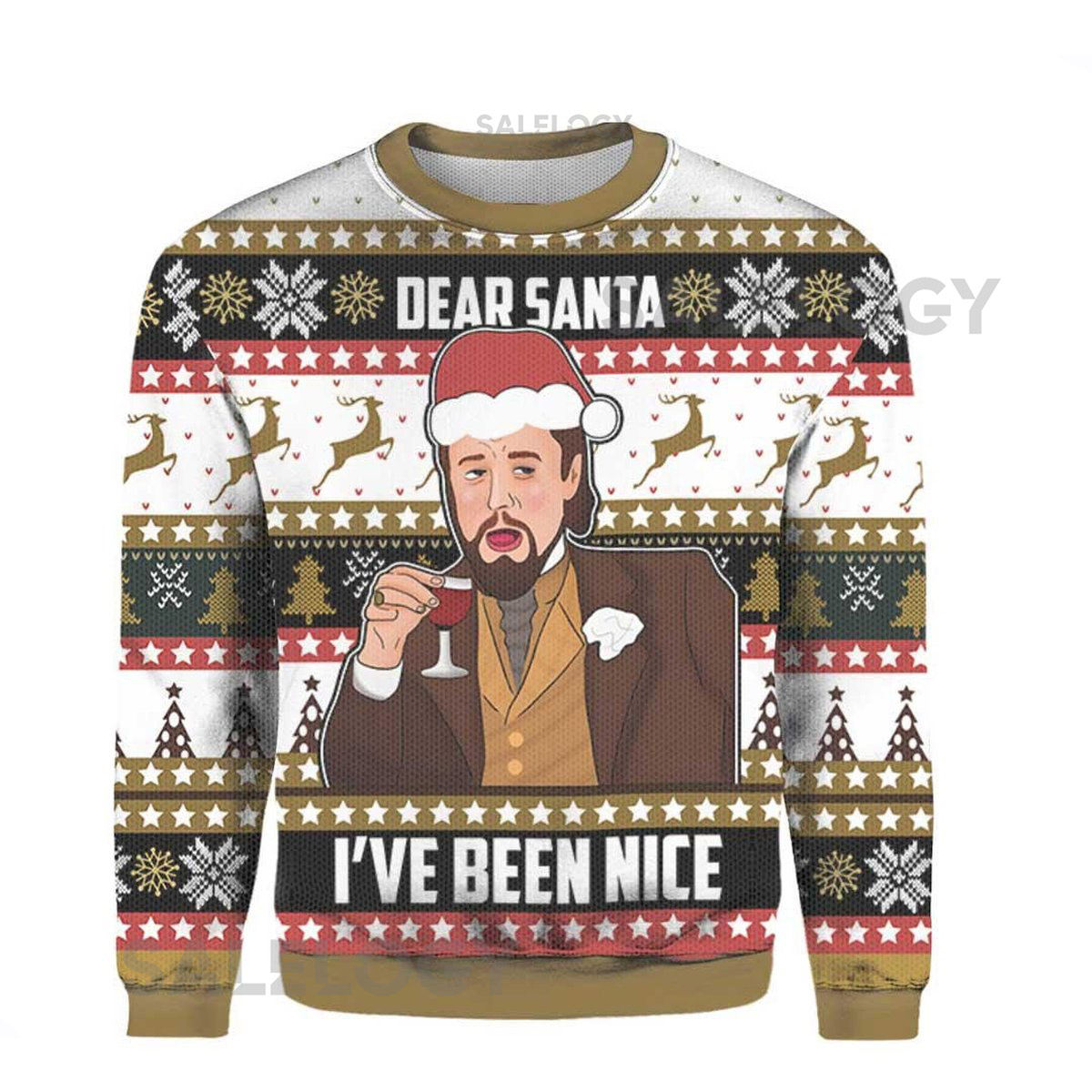 Dear Santa Ive Been Nice Ugly Sweater Knitted Leo Meme Christmas Ugly Sweater Leo Laughing Meme Sweater 3D  Shirt