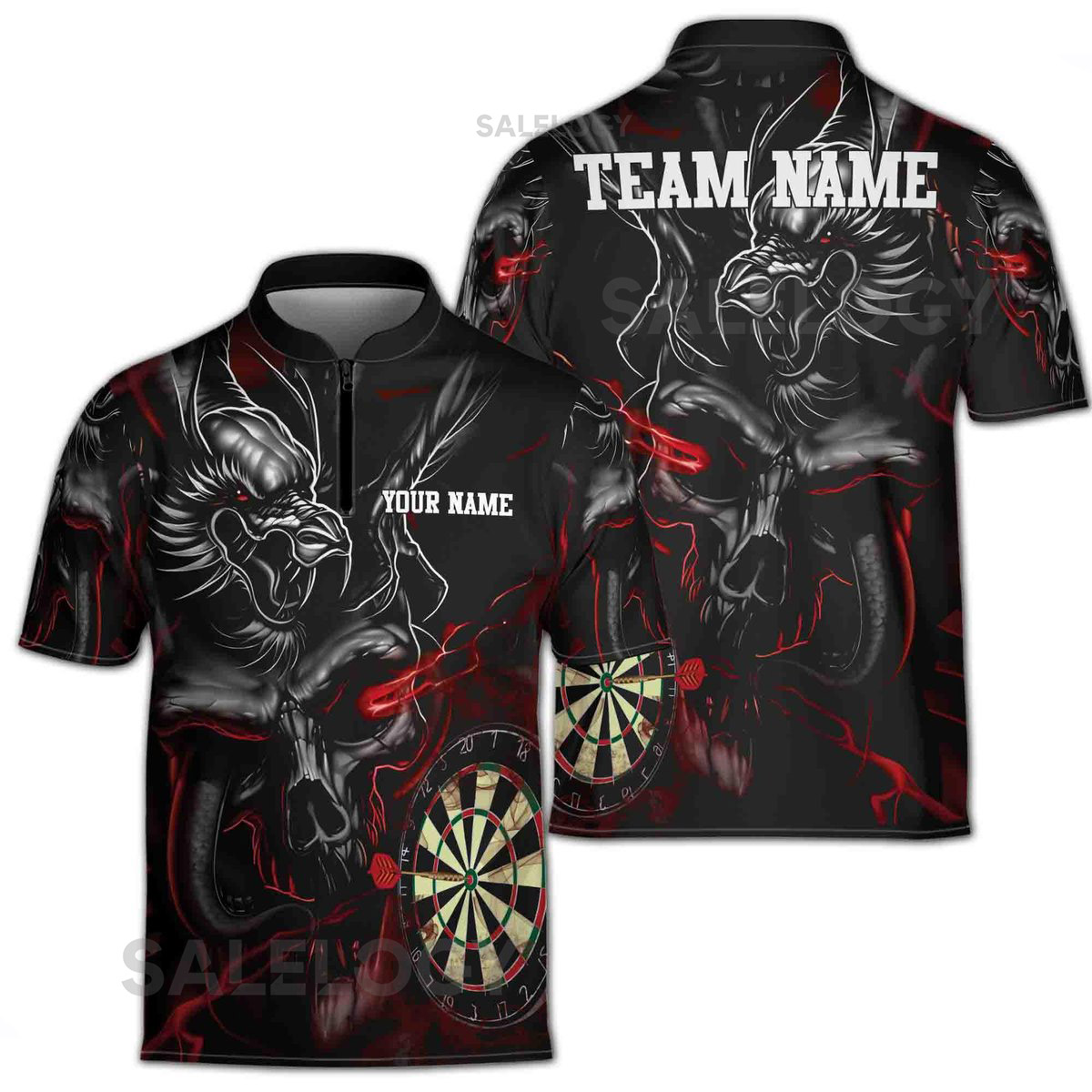 Customized Darts Team Dark Vibes Mystery Skull Zipper Polo S-5XL_410