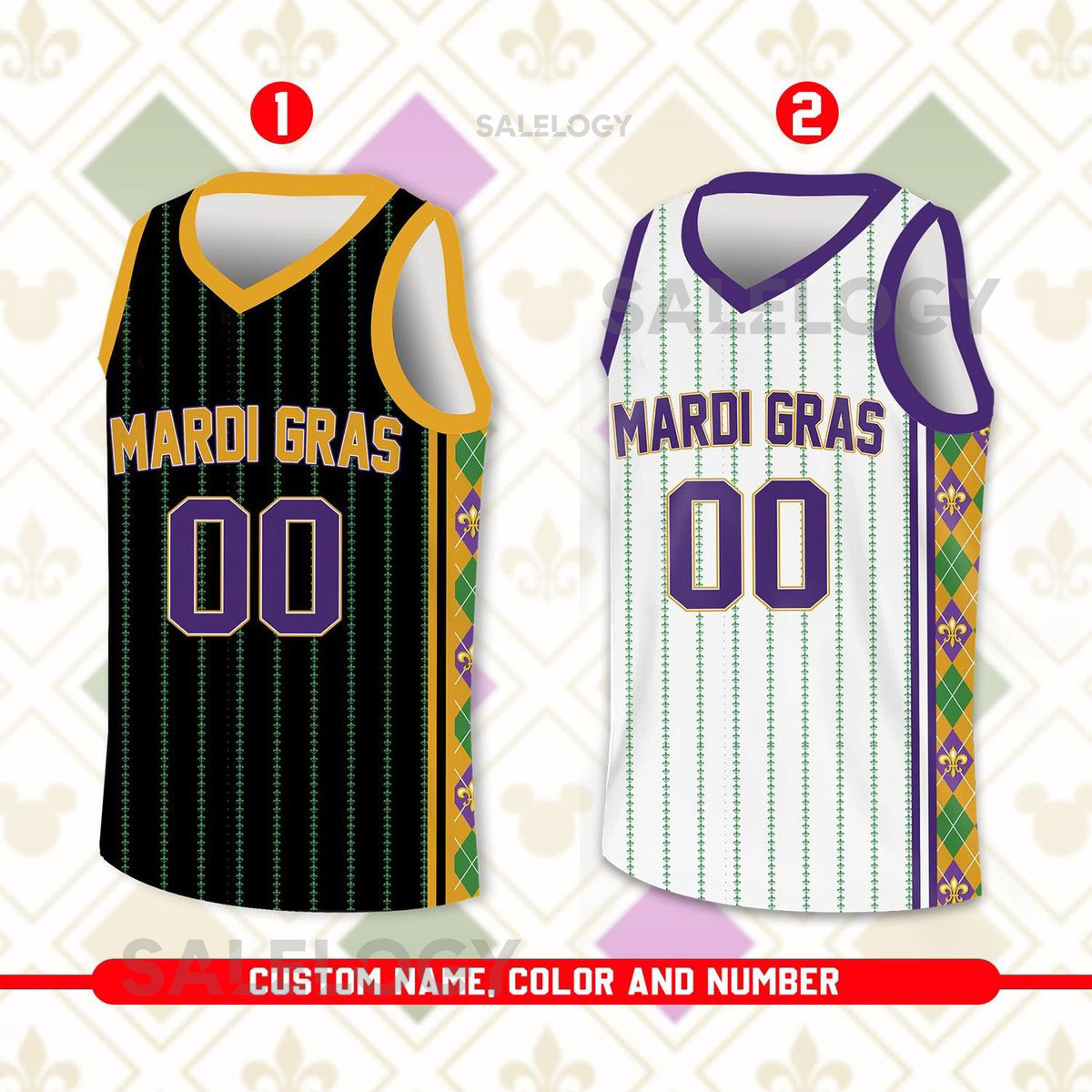 Custom Mardi Gras Basketball Jersey Team Name Number Basketball Jersey Team Basketball Jersey for Mardi Gras Parade New Orleans_190