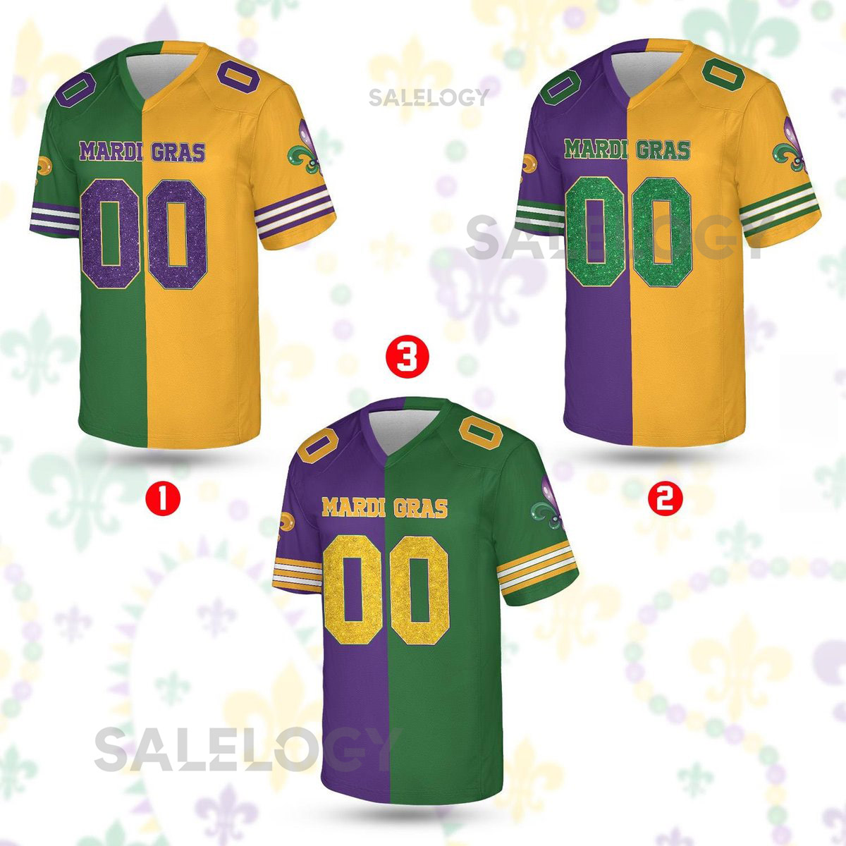 Personalized Mardi Gras Football Jersey Custom Name And Number V-neck Short Sleeve Jersey Mardi Gras Carnival Jersey Family Matching Gift_15