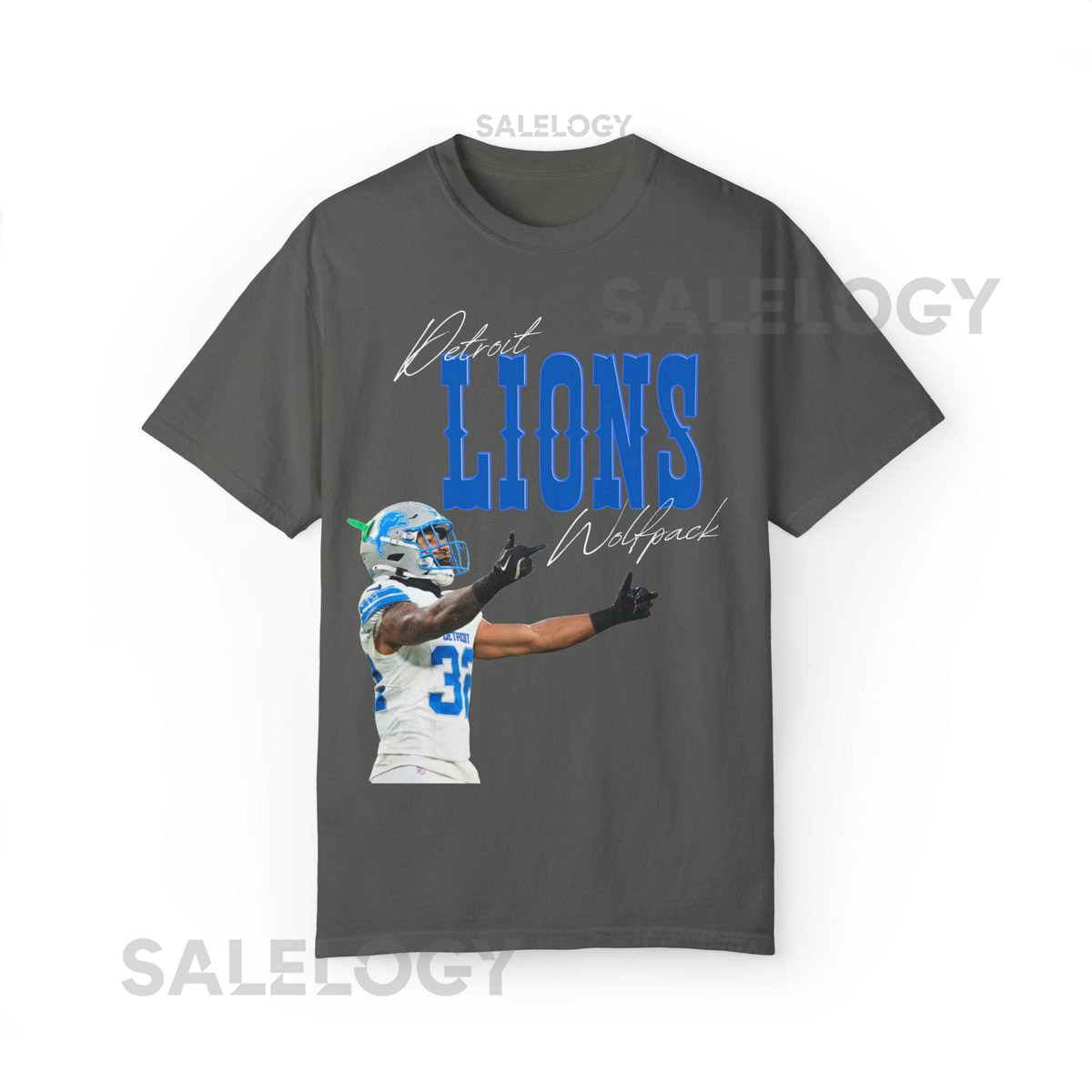 Vintage Detroit Lions Logo with Brian Branch 1 Finger Salute Unisex Garment-Dyed T-shirt_714