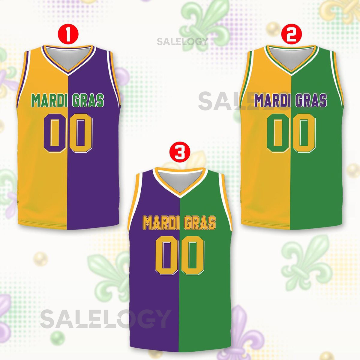 Custom Split Mardi Gras Basketball Jersey Team Name Number Basketball Jersey Team Basketball Jersey for Mardi Gras Parade New Orleans_179
