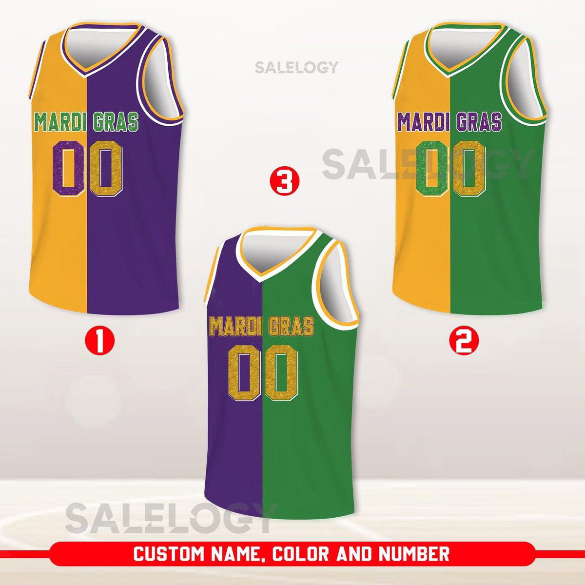 Custom Split Mardi Gras Basketball Jersey Team Name Number Basketball Jersey Team Basketball Jersey for Mardi Gras Parade New Orleans_201