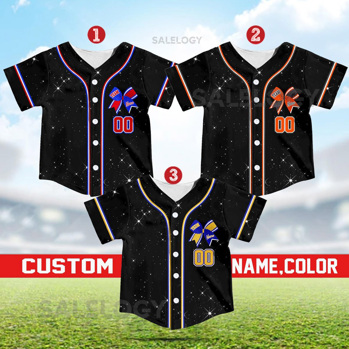 Personalized Team Name Number Bow Ribbon Baseball Jersey Custom Cheer Baseball Jersey Glitter Jersey Printed Glitter Not Glitter Fabric_681