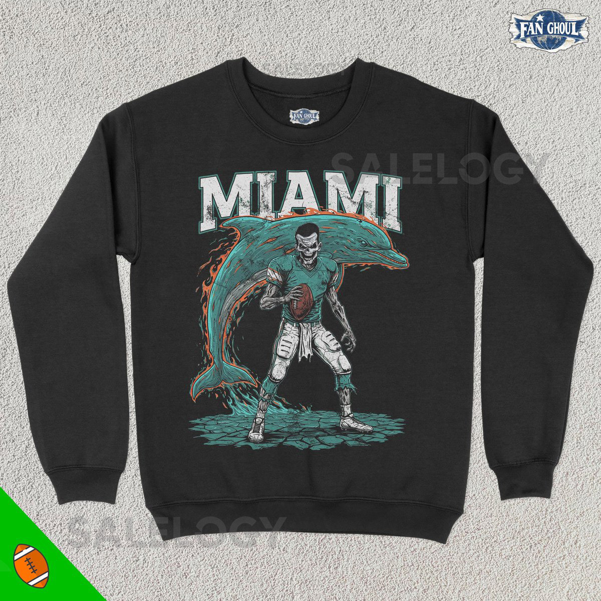 Miami Football Crewneck American Team Sports Sweatshirt US Sports Clothing Football Fan Gift Football Lover Apparel Vintage Dolphin_439