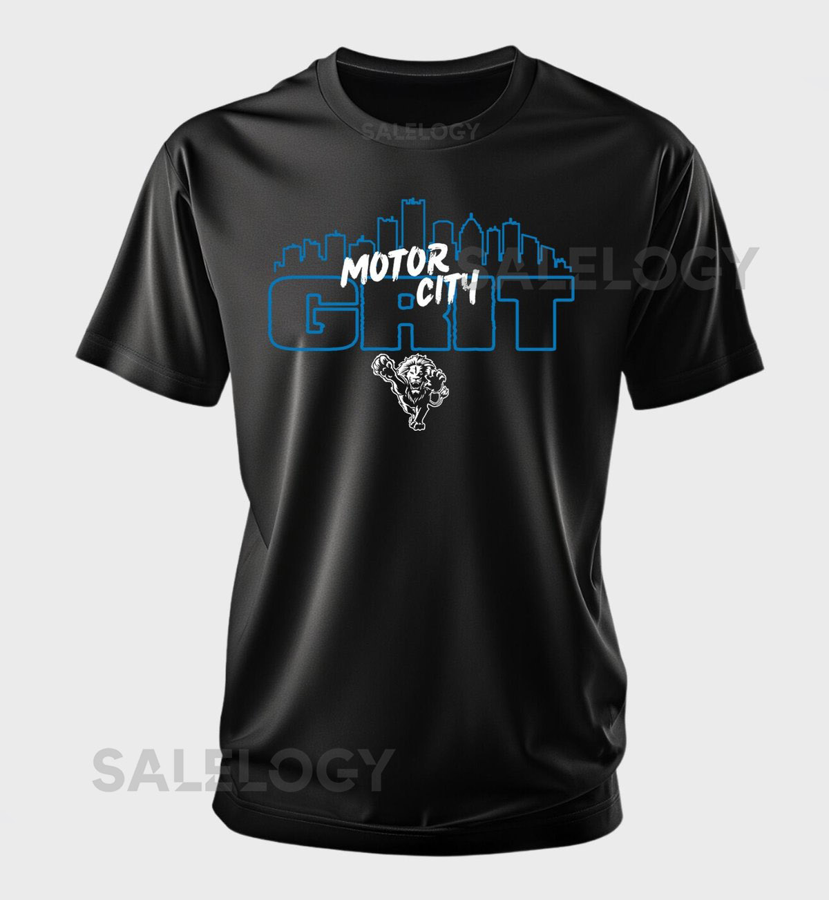 Motor City Grit Detroit Football Skyline with lion multiple lions Detroit football tshirt t-shirt_601