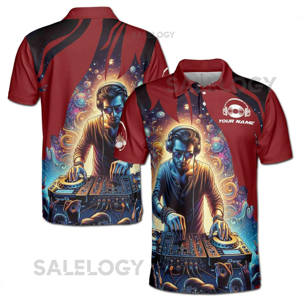 Custom Name Energetic DJ Playing The Music Men39s Polo Shirt S-5XL_78