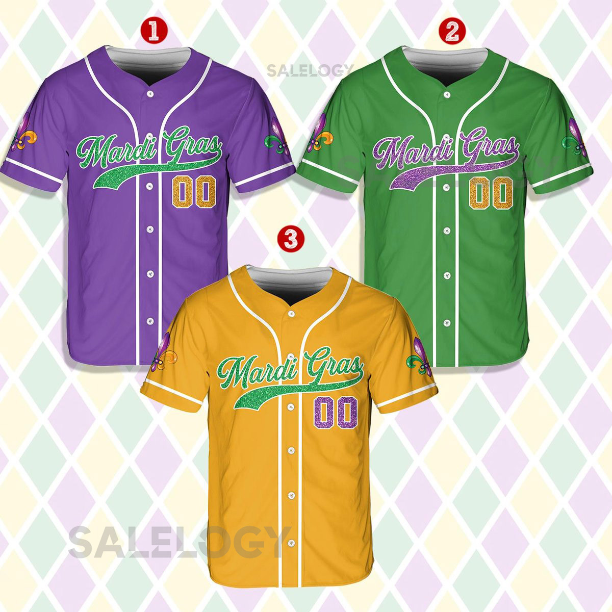Personalized Mardi Gras Baseball Jersey Custom Name And Number Baseball Jersey Mardi Gras Carnival Jersey Gift For Family Matching_212