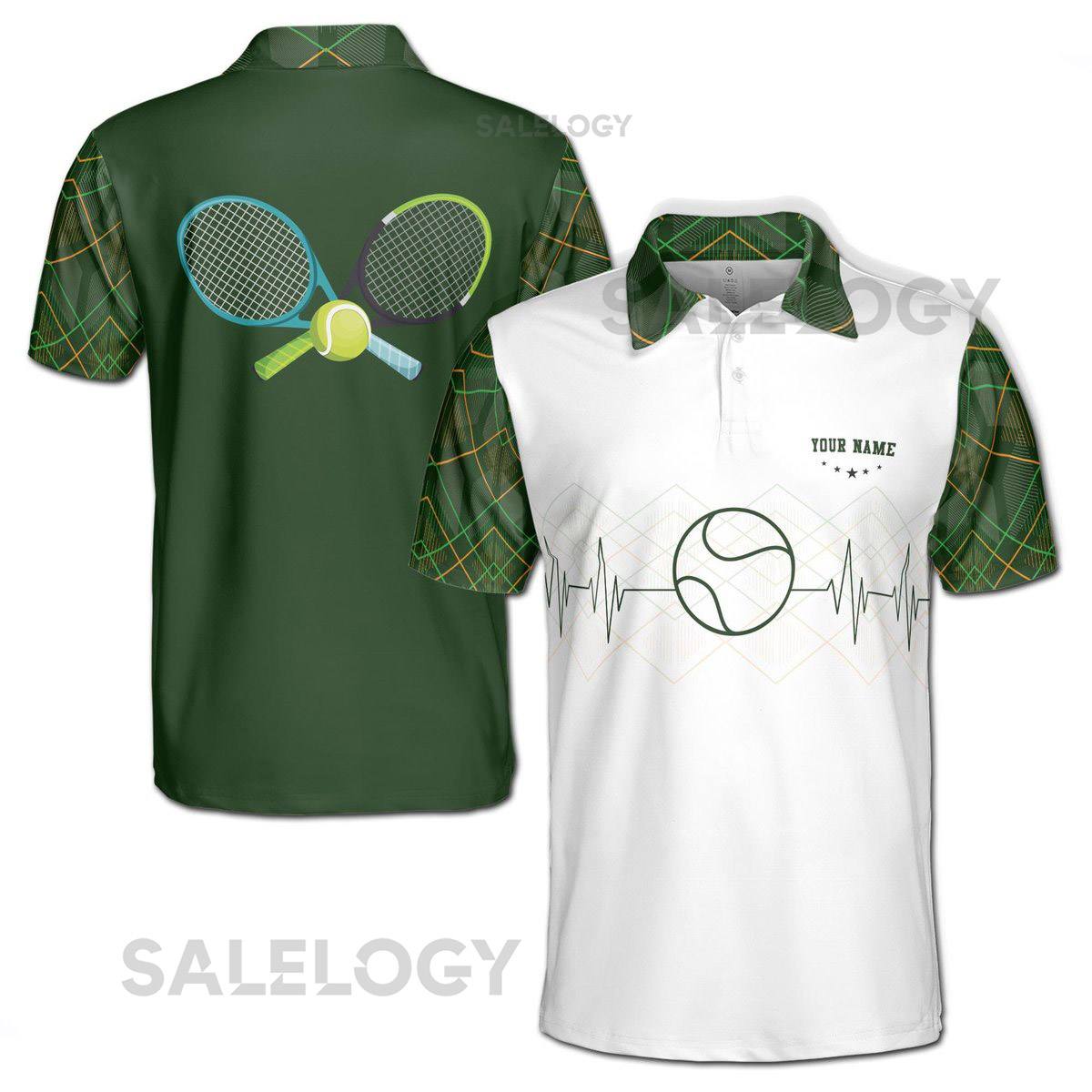 Customized Name Heartbeat with Tennis Player Men's Polo S-5XL_435