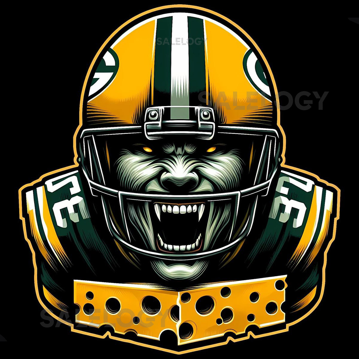Green Bay Packers Football Team Cheese Fang Graphic T-Shirt_458