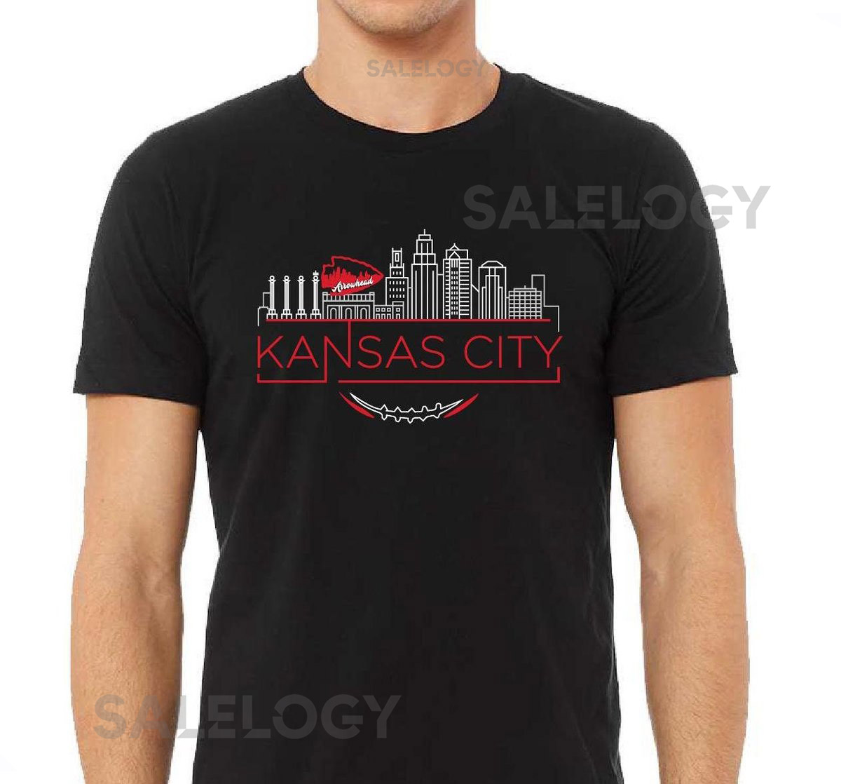 Kansas City Skyline Arrowhead Football Chiefs T-Shirt Kansas City Red White Print Crewneck Shirt Unisex 100 Cotton Tee_386