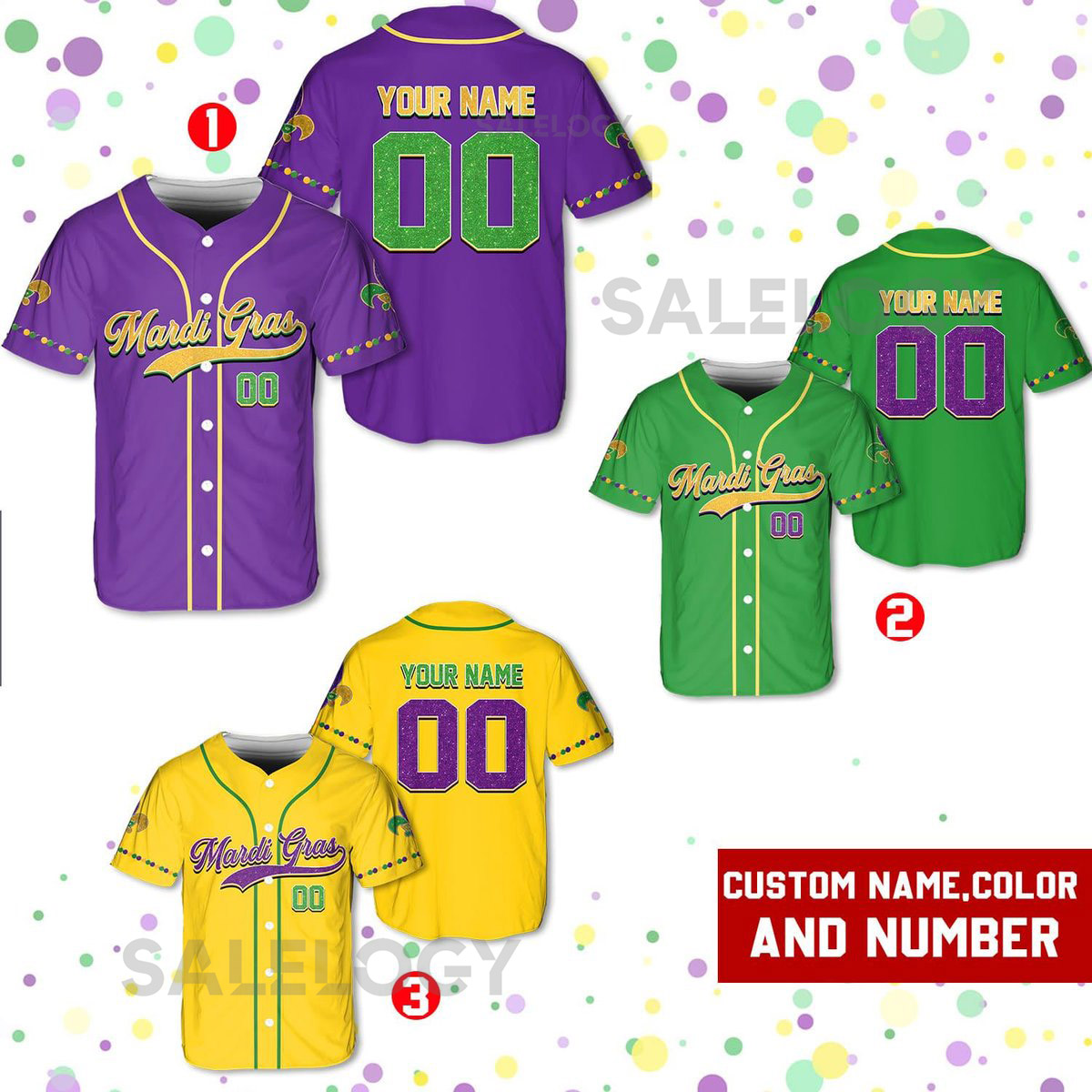 Personalized Mardi Gras Baseball Jersey Custom Name And Number Baseball Jersey Mardi Gras Carnival Jersey Gift For Family Matching_214