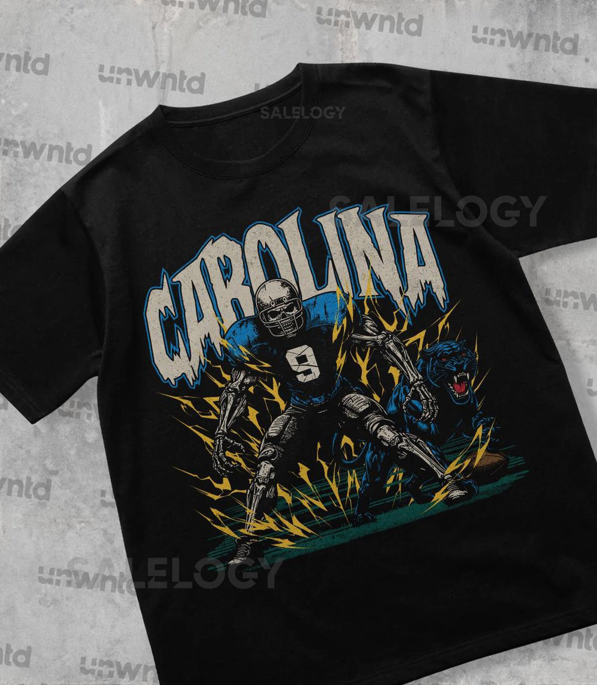Carolina Football Shirt - Graphic Tees - Skeleton Shirt - Merch Tee - Gift Shirt - Bootleg Shirt - Skeleton Football Shirt - Panthers_339