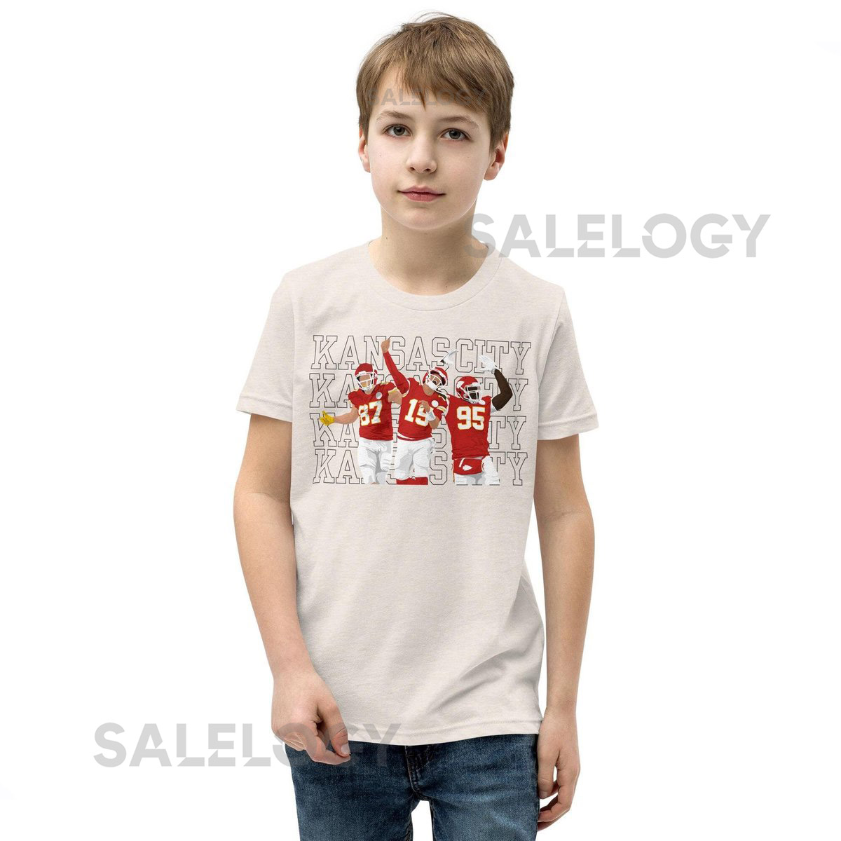 Youth Chiefs Short Sleeve T-Shirt Bella Canvas Brand Tee Kansas City Football Kids KC gear Game Day Outfit Gift Boys Girls Players_857