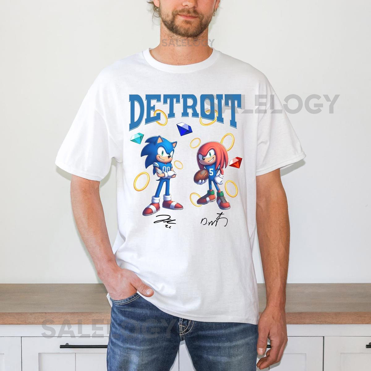 Sonic and Knuckles 0 5 Lions Football Shirt David Montgomery Jaymir Gibbs Jaymir Gibbs 0 Detroit Lions Fan Gift Retro Lions Shirt_649