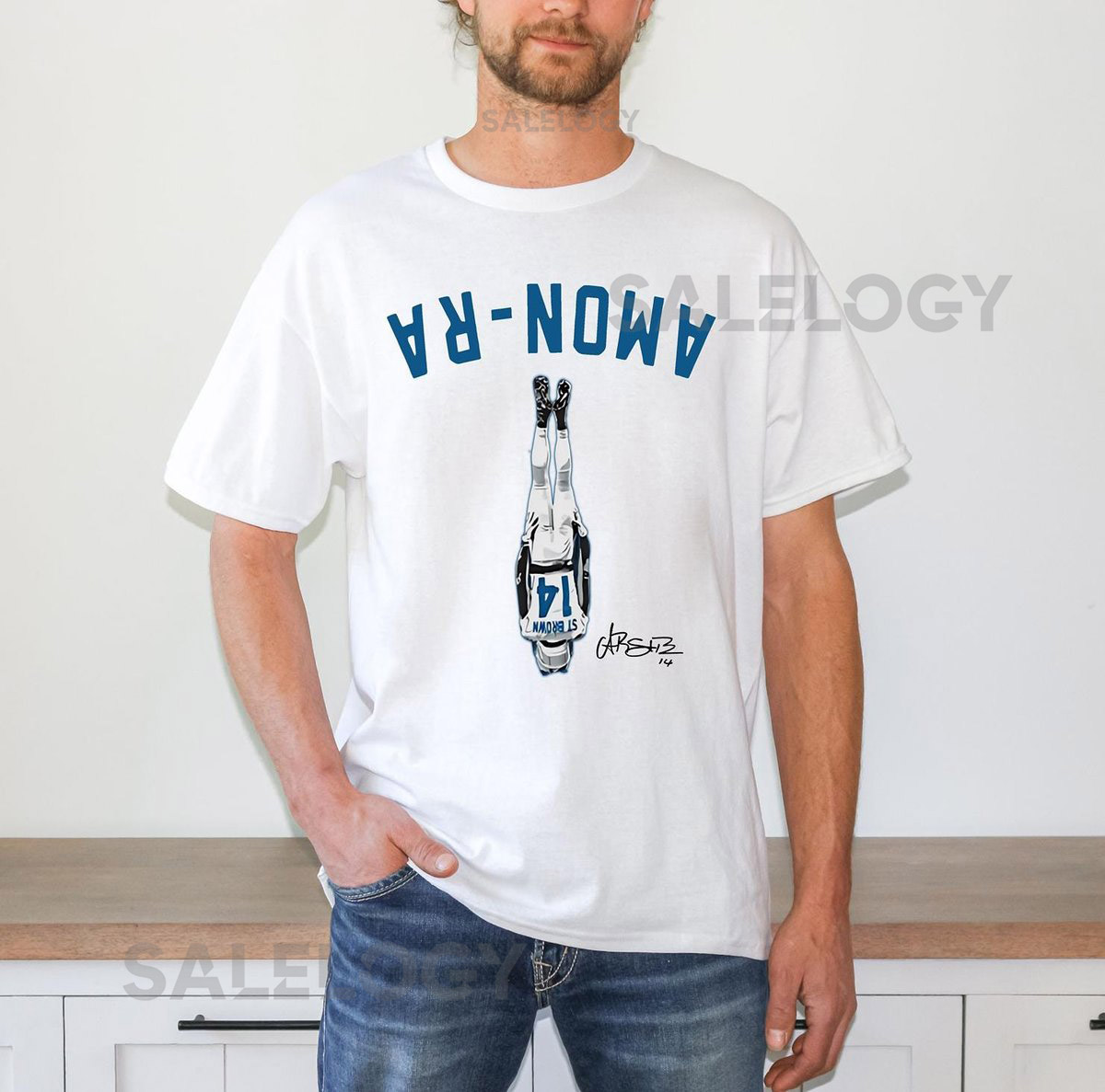 Detroit Lions Amon-Ra St. Brown Football Player Headstand Graphic Unisex Tee Detroit Football Fan Gift Amon-ra Upside Down Detroit Fan Tee_200
