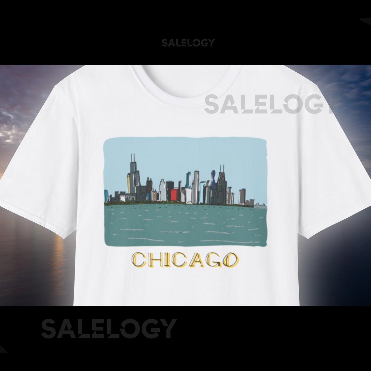Chicago Skyline Hand Drawing - Travel Souvenir Inspired Art - South Side Chicago - Sears Willis Tower - Unisex Softstyle Graphic T-Shirt_225