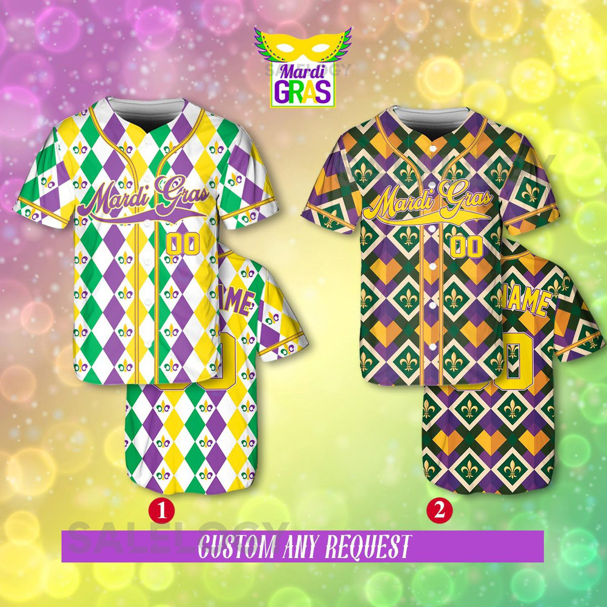 Personalized Mardi Gras Baseball Jersey Custom Name And Number Baseball Jersey Mardi Gras Carnival Jersey Gift For Family Matching_217