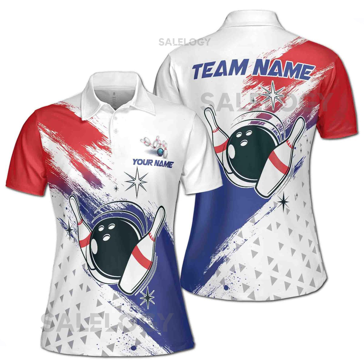 Customized Bowling Team Name Patriotic America Women's Polo Shirt S-5XL_403