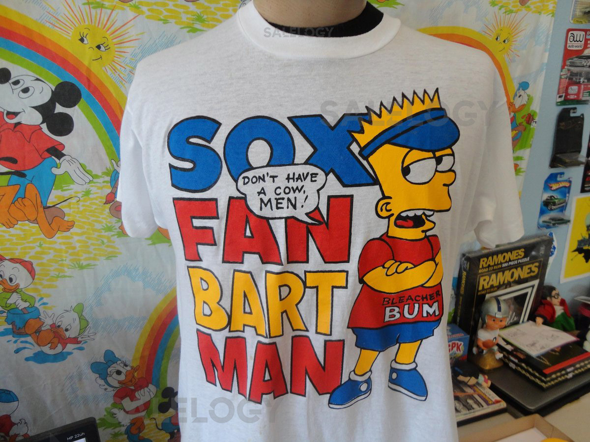 Vintage 80's Bart Simpson Chicago White Sox Boston Red Sox T Shirt Size L_608