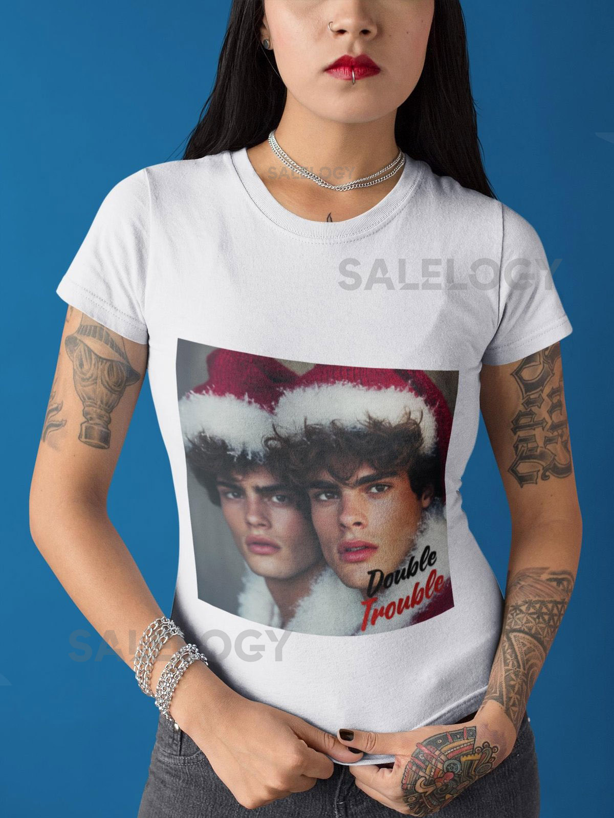 Funny Christmas Unisex Tee - Double Trouble Twin Male Holiday Shirt Xmas Gift Idea Festive Graphic Top Humorous Winter Apparel_291