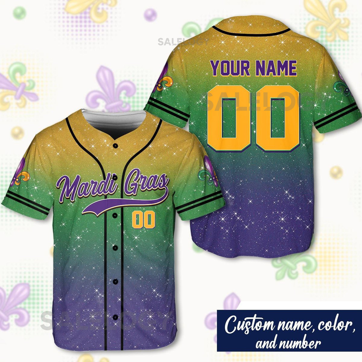 Personalized Glitter Mardi Gras Baseball Jersey Custom Glitter Mardi Gras Baseball Jersey Mardi Gras Carnival Jersey Printed Glitter_114