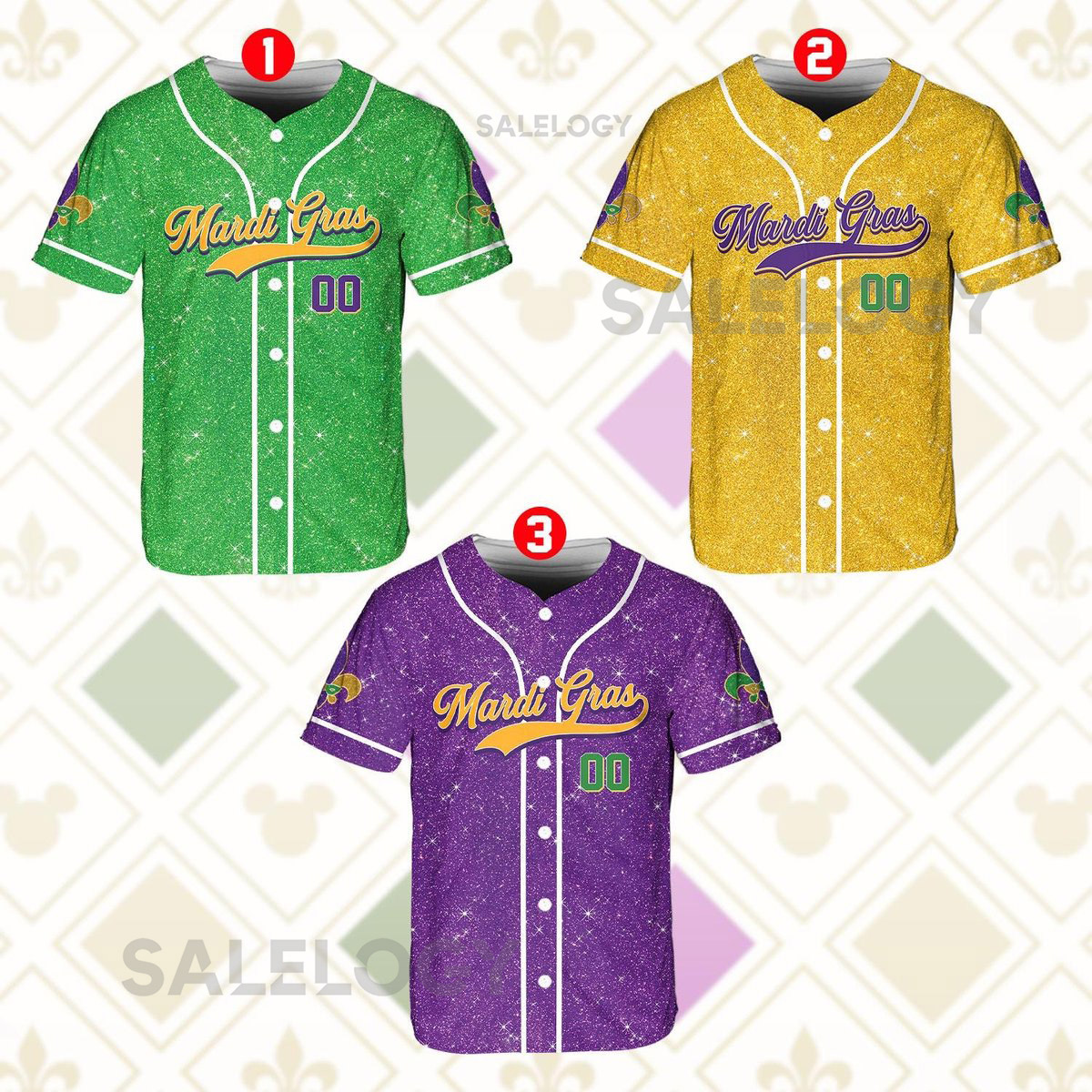 Personalized Glitter Mardi Gras Baseball Jersey Custom Glitter Mardi Gras Baseball Jersey Mardi Gras Carnival Jersey Printed Glitter_115