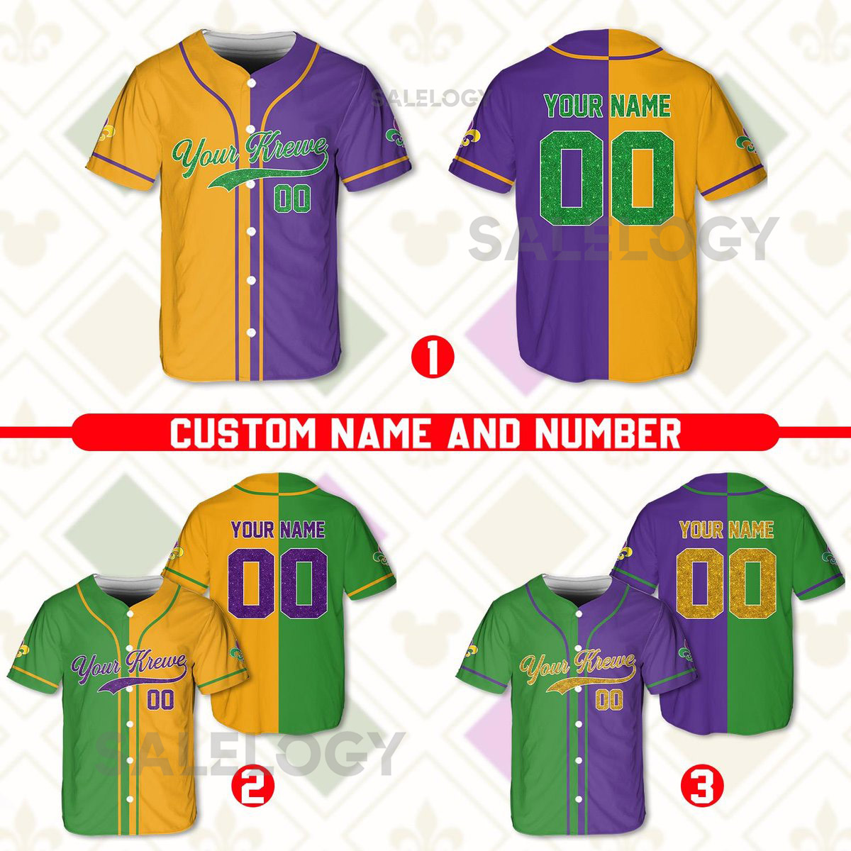 Personalized Mardi Gras Baseball Jersey Custom Name Number Mardi Gras Krewe Baseball Jersey Gift For Family Matching Carnival Wear_238