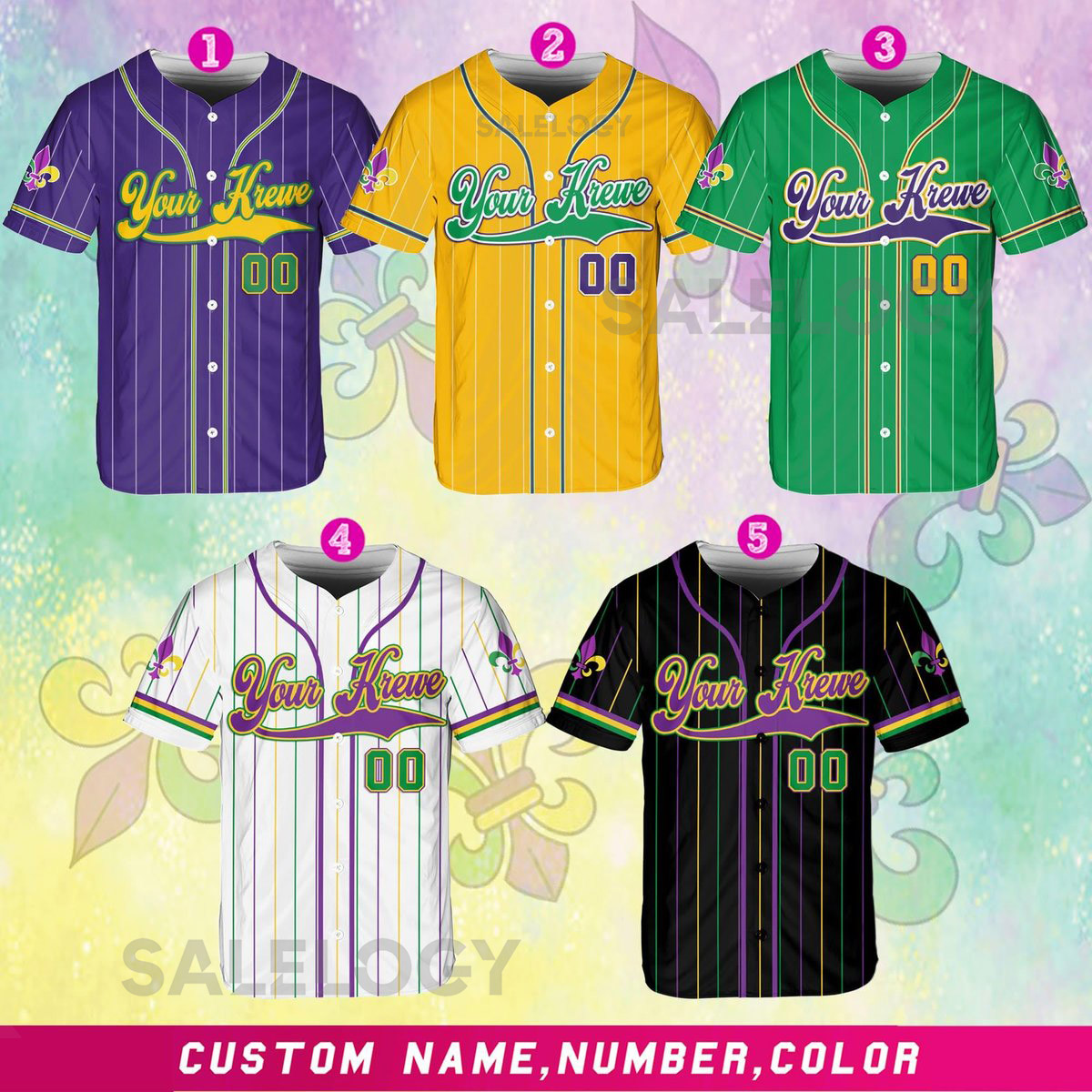 Personalized Mardi Gras Baseball Jersey Custom Your Krewe Name Number Mardi Gras Baseball Jersey Mardi Gras Team Jersey Family Matching_239