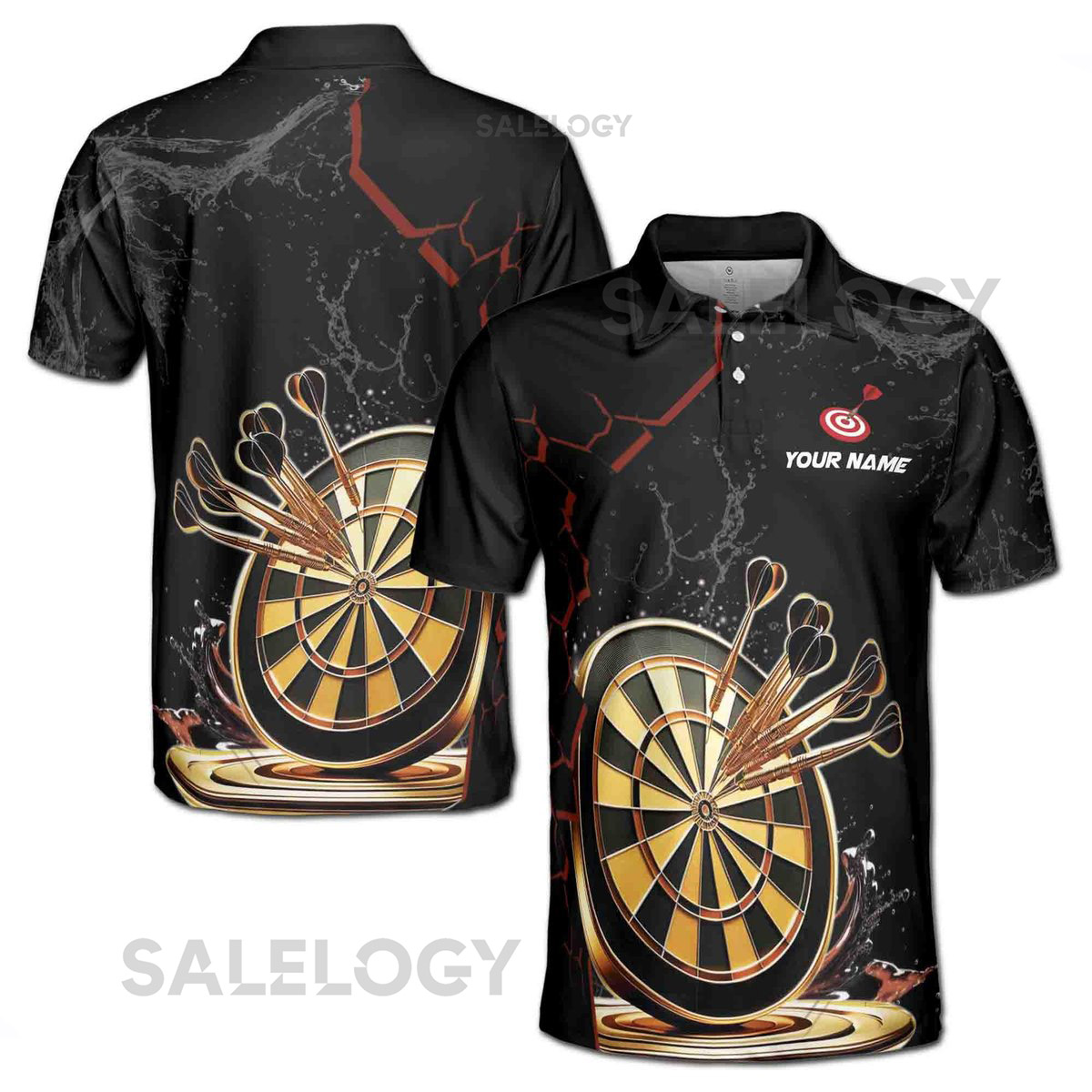 Custom Name Golden Darts Team Black Men39s Polo Shirt S-5XL_94