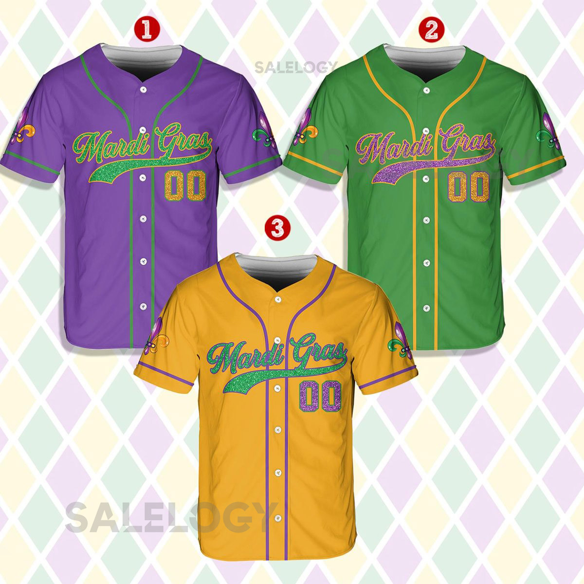 Personalized Mardi Gras Baseball Jersey Custom Name And Number Baseball Jersey Mardi Gras Carnival Jersey Gift For Family Matching_219