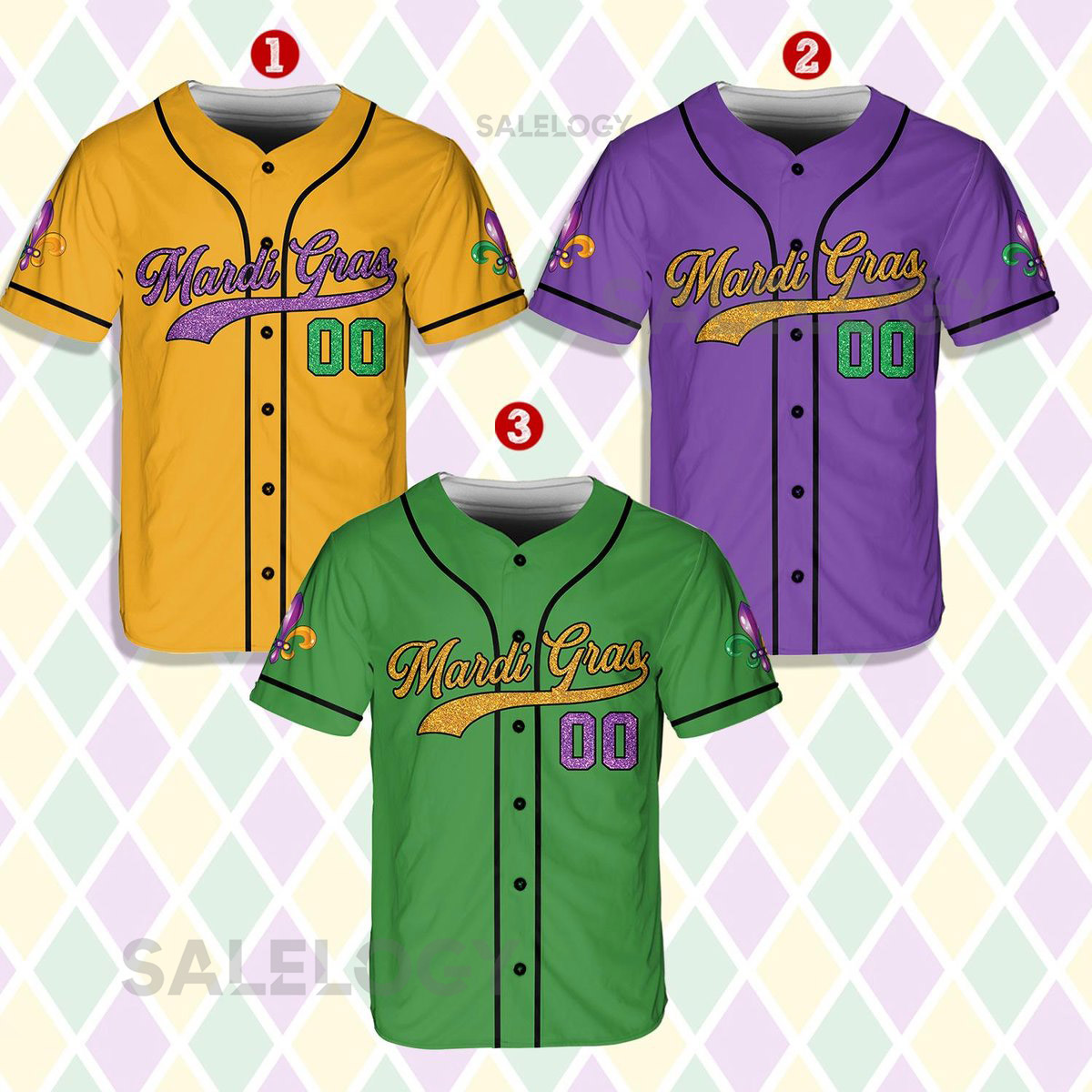Personalized Mardi Gras Baseball Jersey Custom Name And Number Baseball Jersey Mardi Gras Carnival Jersey Gift For Family Matching_220