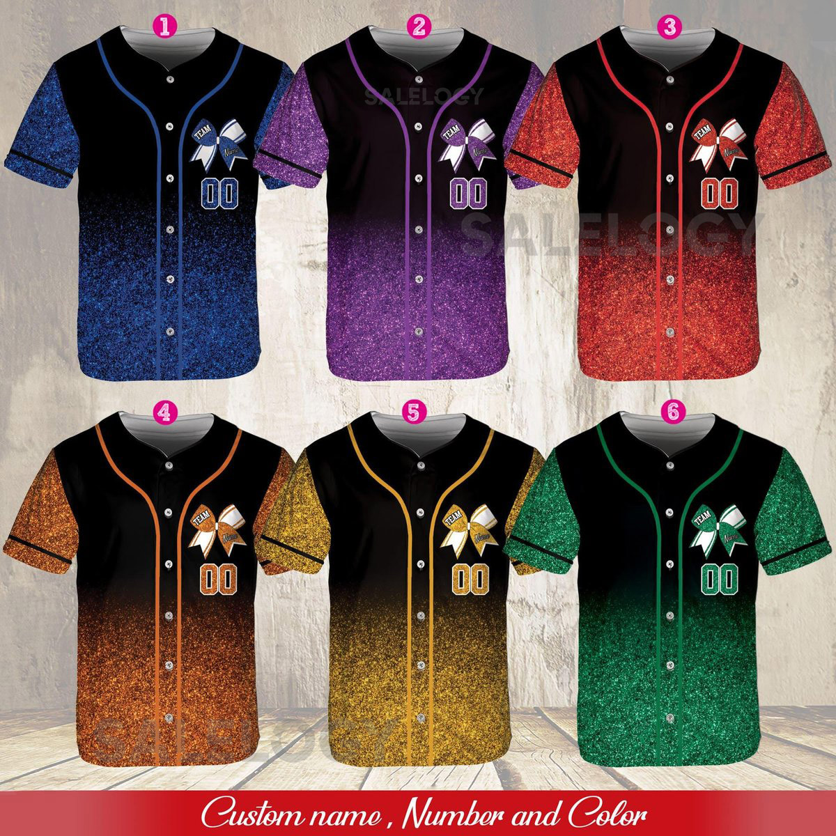 Personalized Team Name Number Bow Ribbon Baseball Jersey Custom Cheer Baseball Jersey Glitter Jersey Printed Glitter Not Glitter Fabric_683