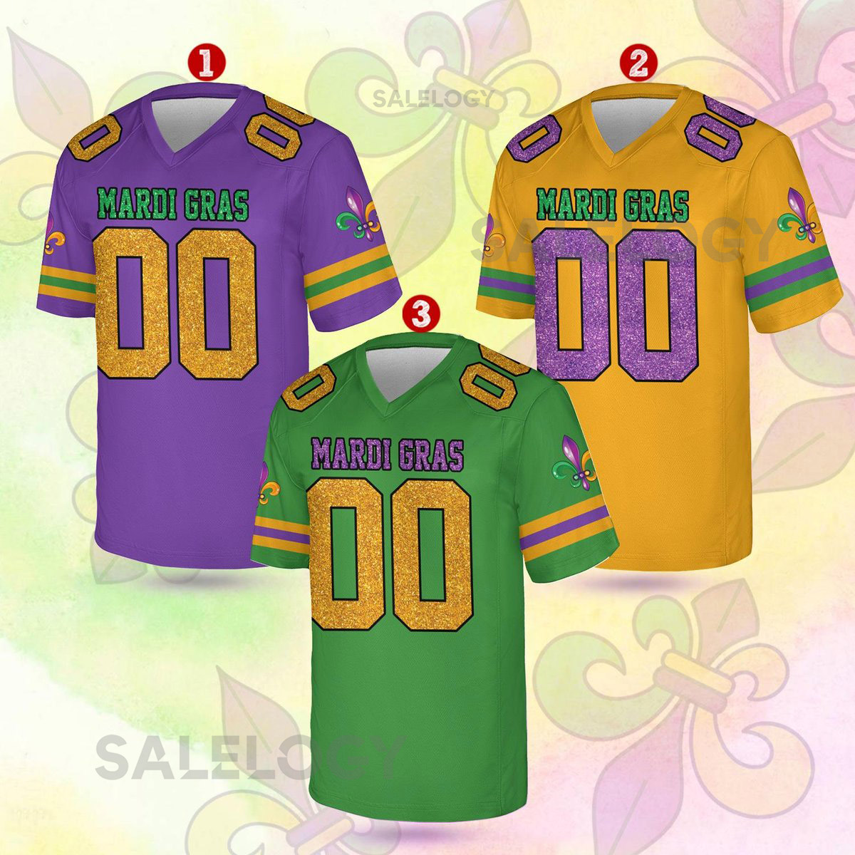 Personalized Glitter Mardi Gras Football Jersey Custom Name And Number Short Sleeve Jersey Mardi Gras Carnival Jersey Printed Glitter_8