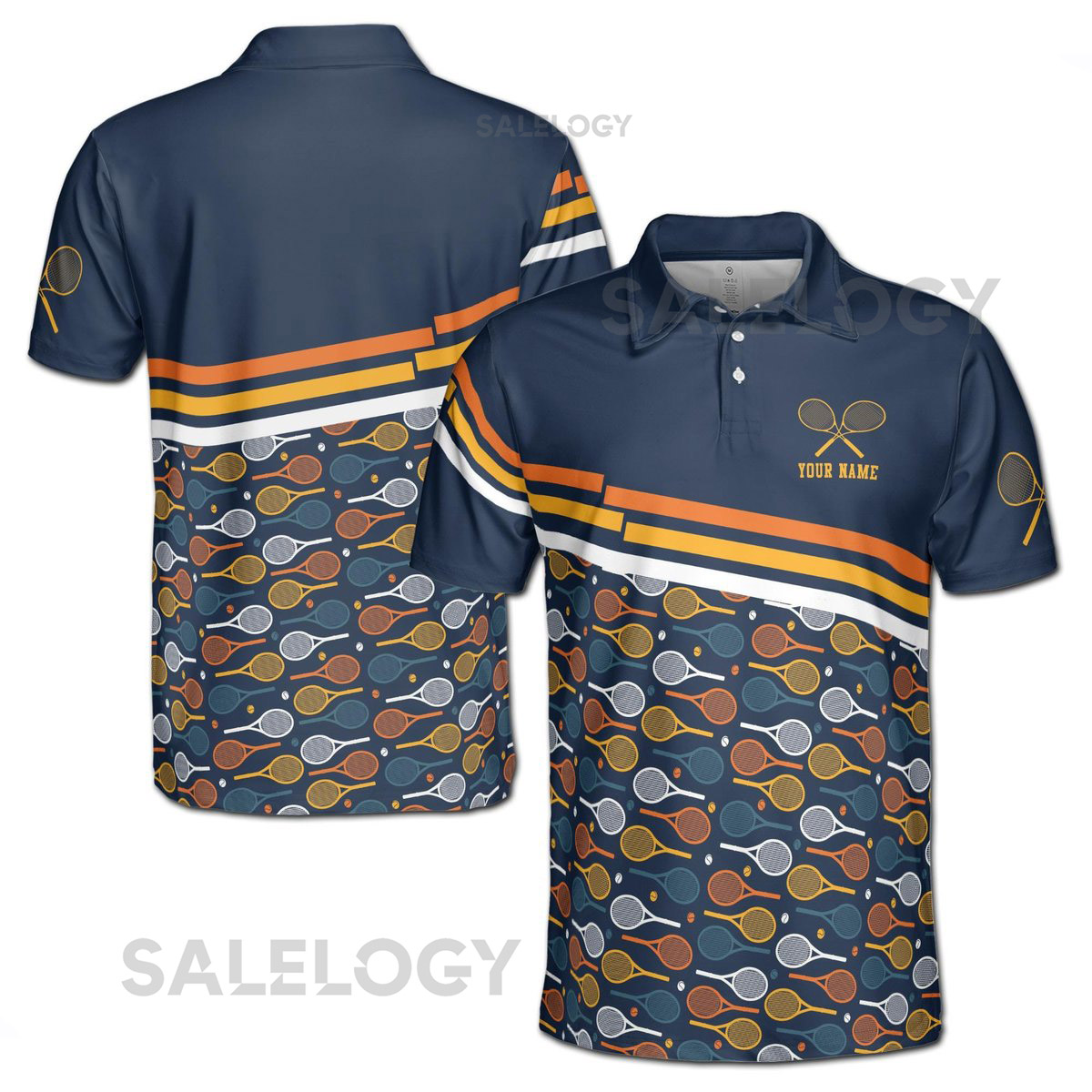 Customized Name Tennis Racket Pattern Men's Polo S-5XL_447