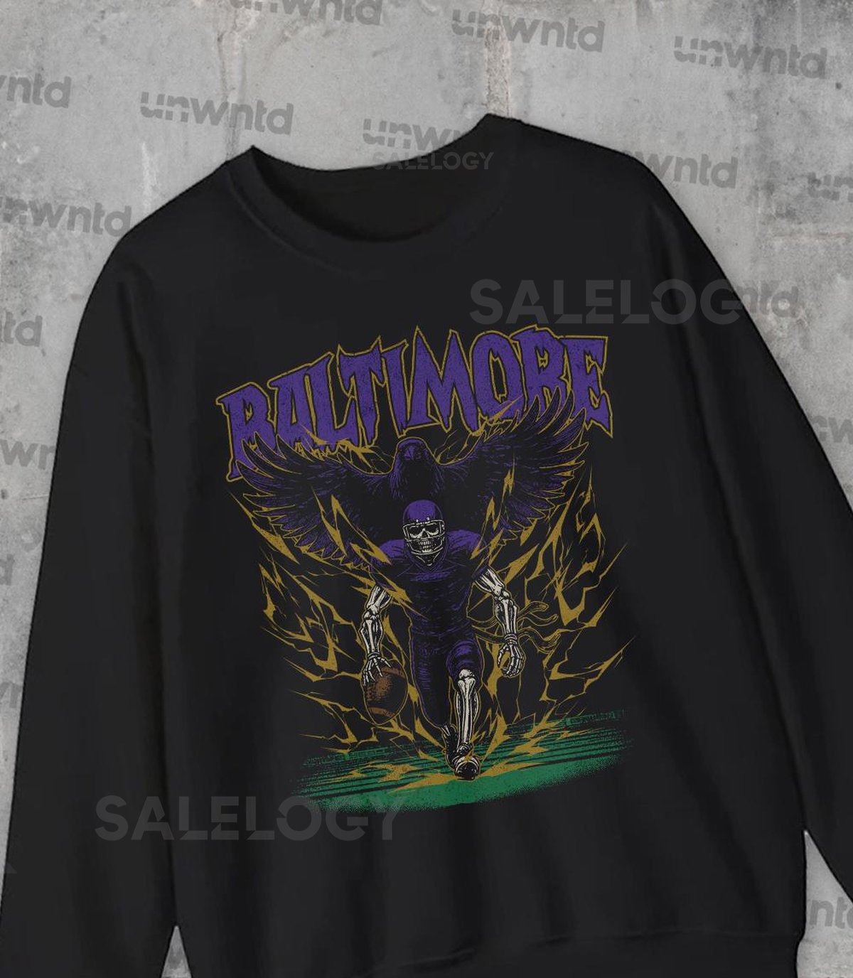 Baltimore Football Sweatshirt - Graphic Crewnecks - Skeleton - Gift Shirt - Bootleg Shirt - Vintage - Skeleton Football Crewnecks - Ravens_118