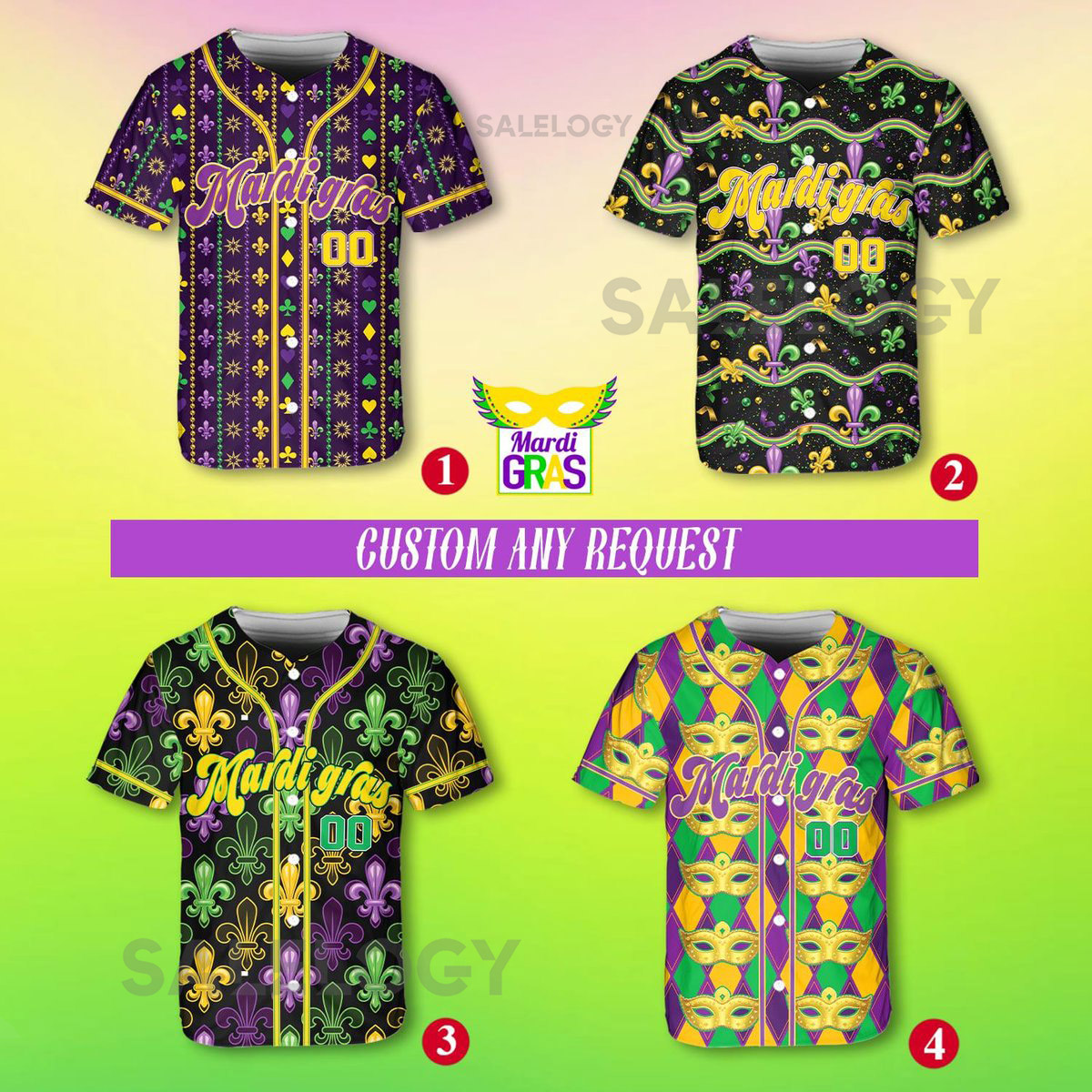 Personalized Mardi Gras Baseball Jersey Custom Name And Number Baseball Jersey Mardi Gras Carnival Jersey Gift For Family Matching_223