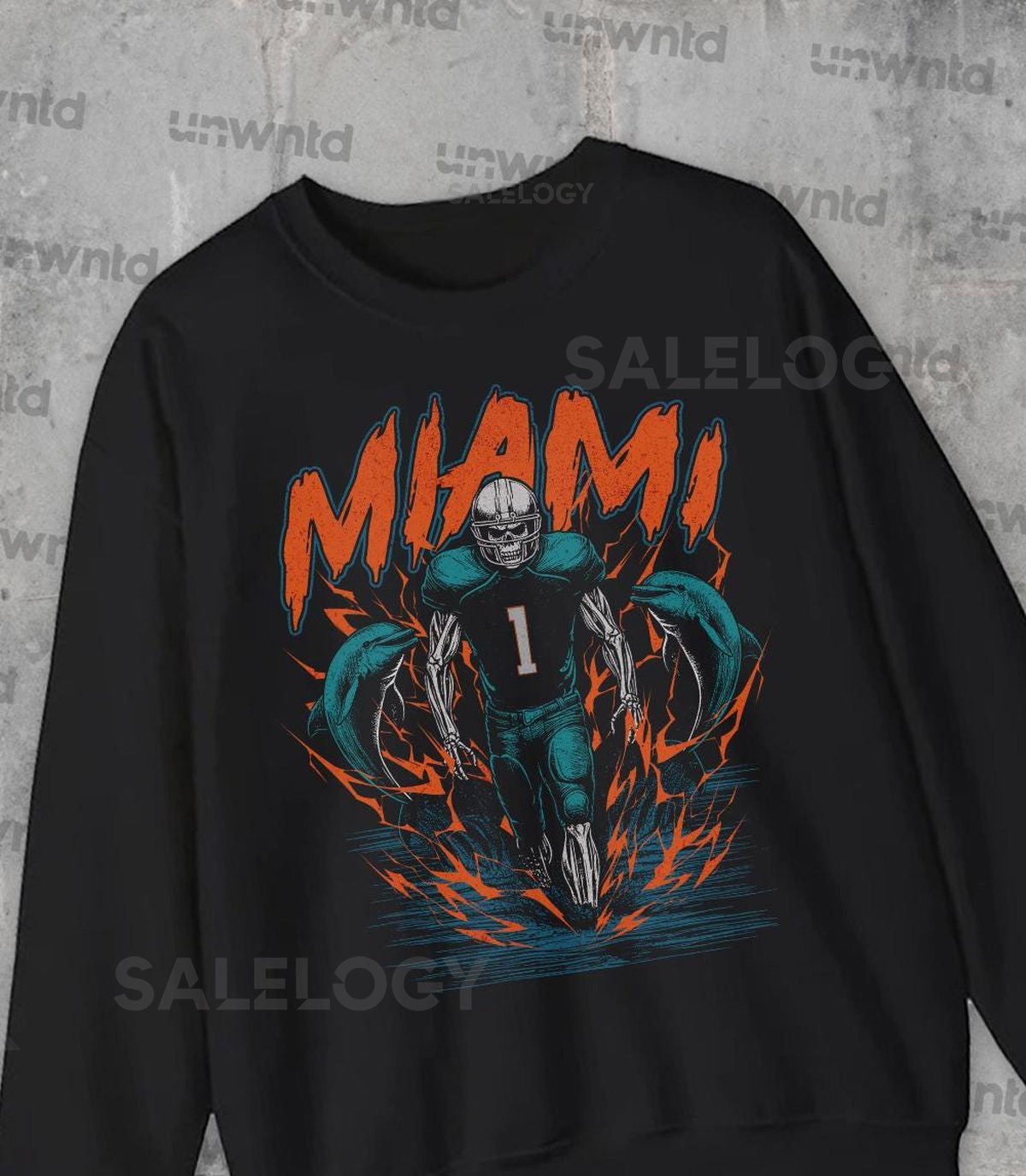 Miami Football Sweatshirt - Graphic Crewnecks - Skeleton - Gift Shirt - Bootleg Shirt - Vintage - Skeleton Crewnecks - Dolphins_451