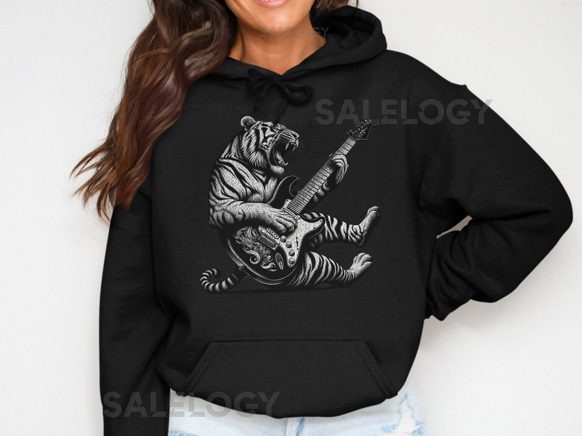 Rock and Roll Tiger Guitar T-Shirt Animal Musician Tee_730