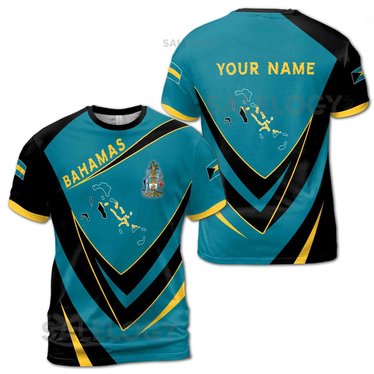Custom Name Bahamas Flag Patriotic Unisex T-Shirt S-5XL_17