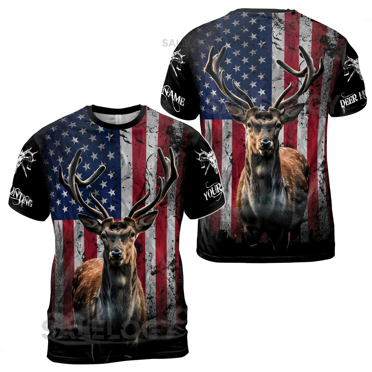 Custom Name Hunting Deer American Patriotic Unisex T-Shirt S-5XL_57