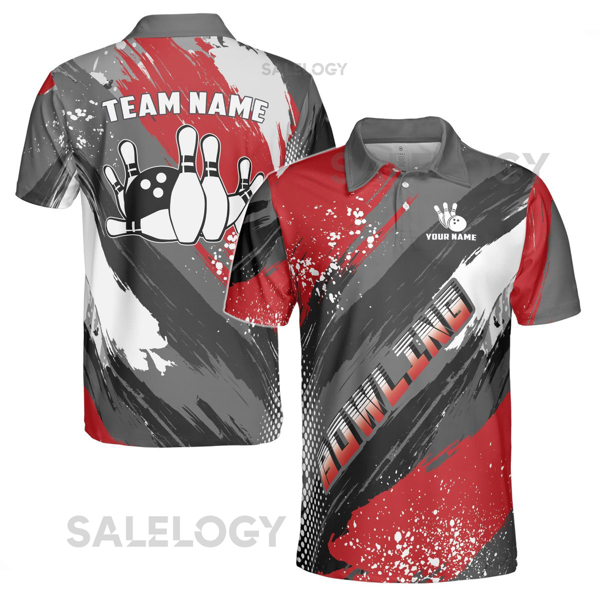 Custom Name Team Name Gray Red Pickleball Bowling Darts Men39s Polo S-5XL_196
