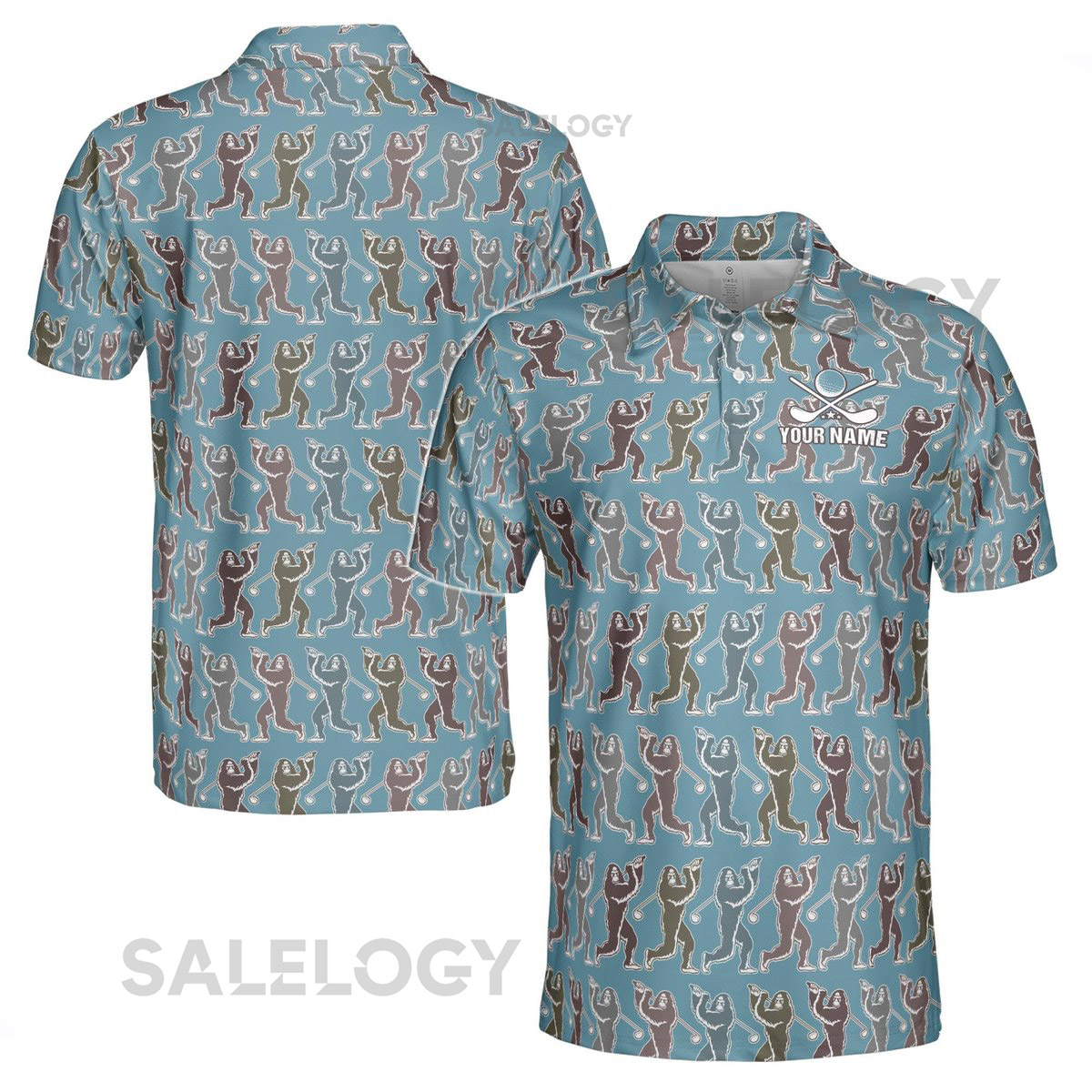 Custom Name Bigfoot Monkey Golf Ocean Blue Men39s Polo S-5XL_46