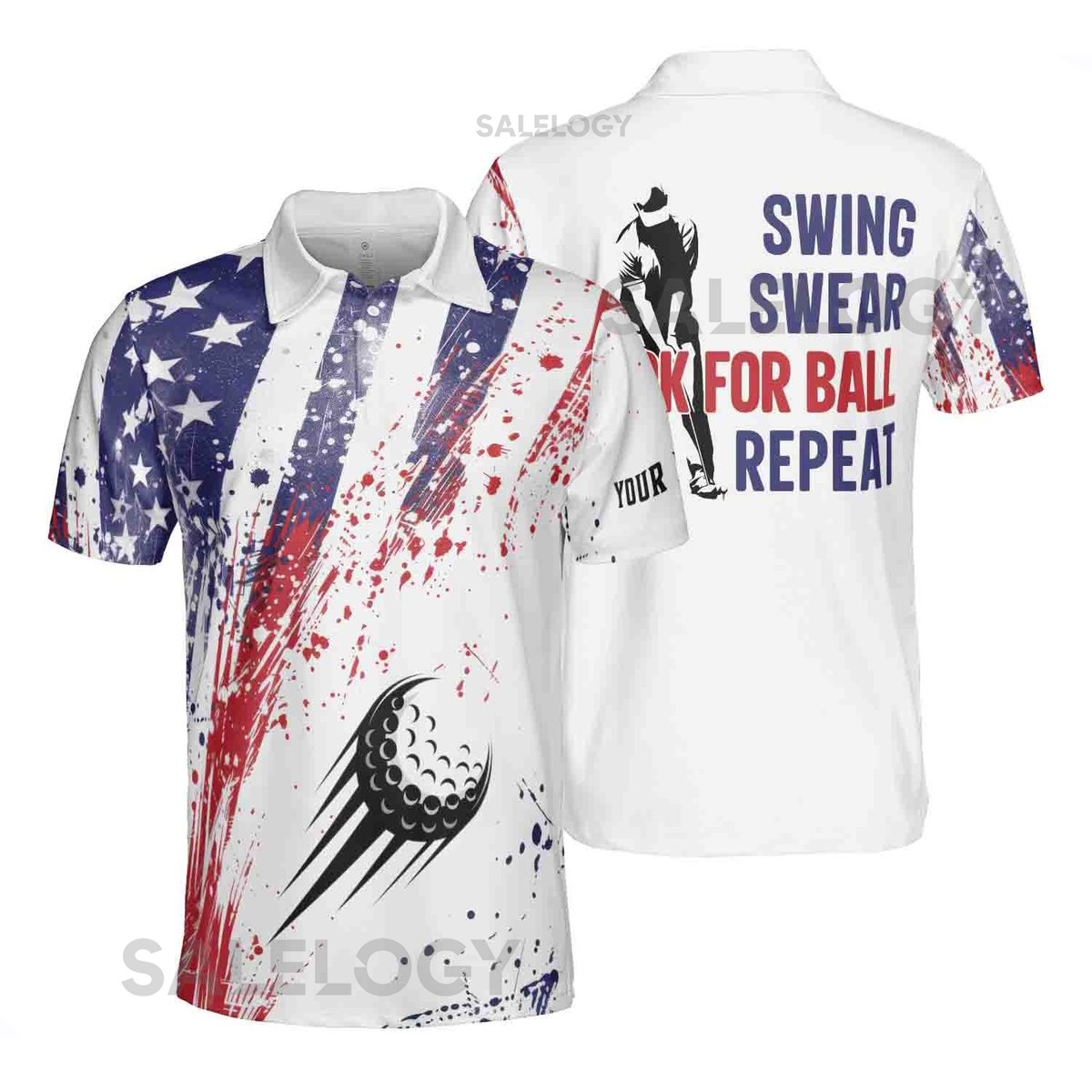 Custom Name America Flag Color Spatter Look For Ball Golf Men39s Polo S-5XL_38